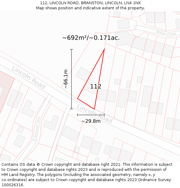 112, LINCOLN ROAD, BRANSTON, LINCOLN, LN4 1NX: Plot and title map