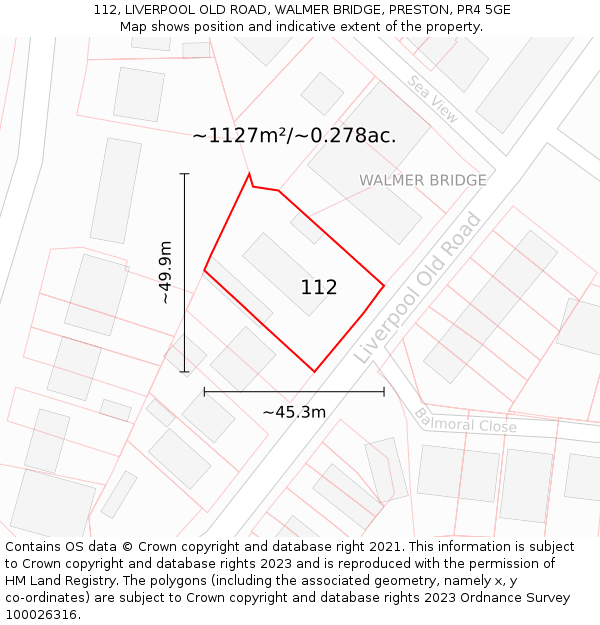 112, LIVERPOOL OLD ROAD, WALMER BRIDGE, PRESTON, PR4 5GE: Plot and title map