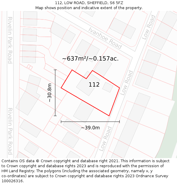 112, LOW ROAD, SHEFFIELD, S6 5FZ: Plot and title map