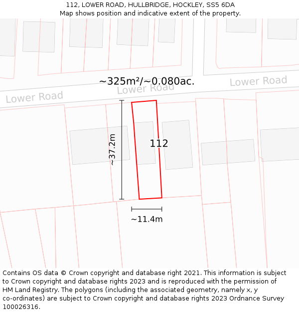 112, LOWER ROAD, HULLBRIDGE, HOCKLEY, SS5 6DA: Plot and title map