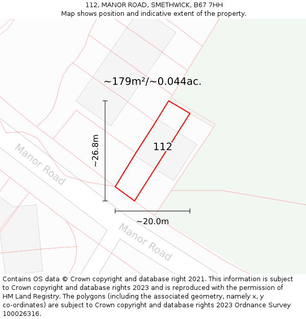 112, MANOR ROAD, SMETHWICK, B67 7HH: Plot and title map