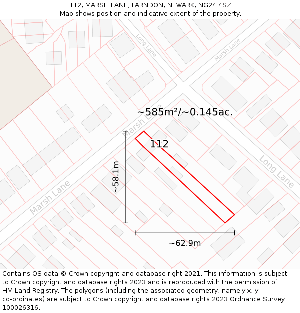 112, MARSH LANE, FARNDON, NEWARK, NG24 4SZ: Plot and title map