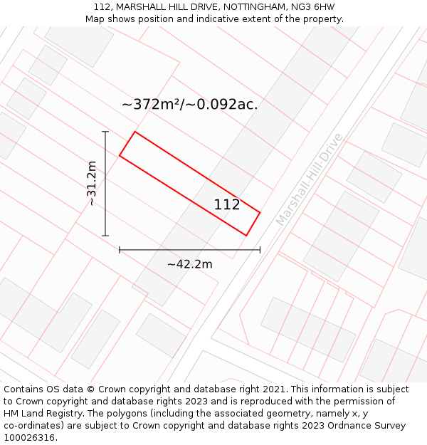 112, MARSHALL HILL DRIVE, NOTTINGHAM, NG3 6HW: Plot and title map