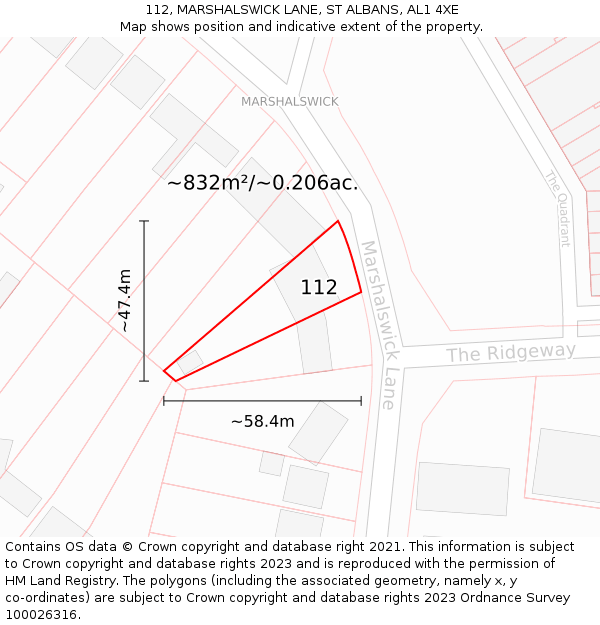 112, MARSHALSWICK LANE, ST ALBANS, AL1 4XE: Plot and title map