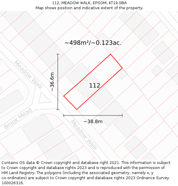 112, MEADOW WALK, EPSOM, KT19 0BA: Plot and title map