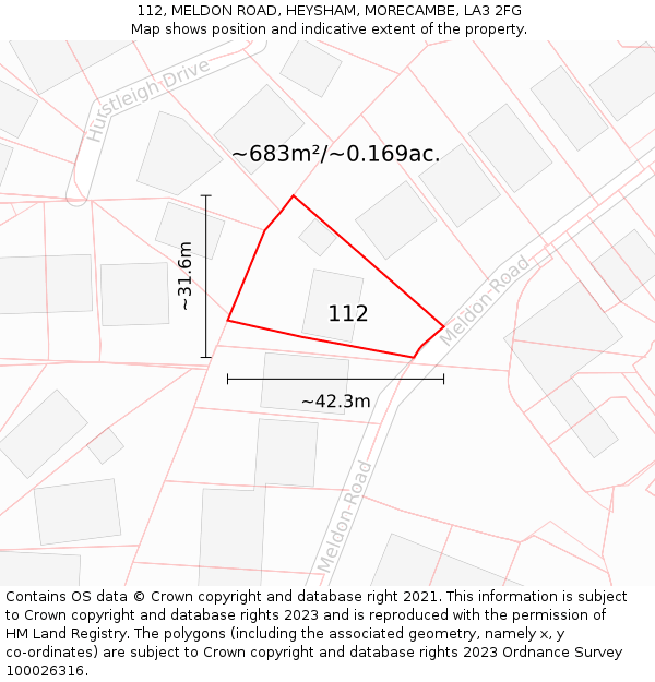 112, MELDON ROAD, HEYSHAM, MORECAMBE, LA3 2FG: Plot and title map