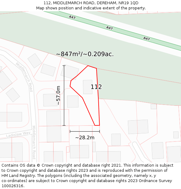 112, MIDDLEMARCH ROAD, DEREHAM, NR19 1QD: Plot and title map
