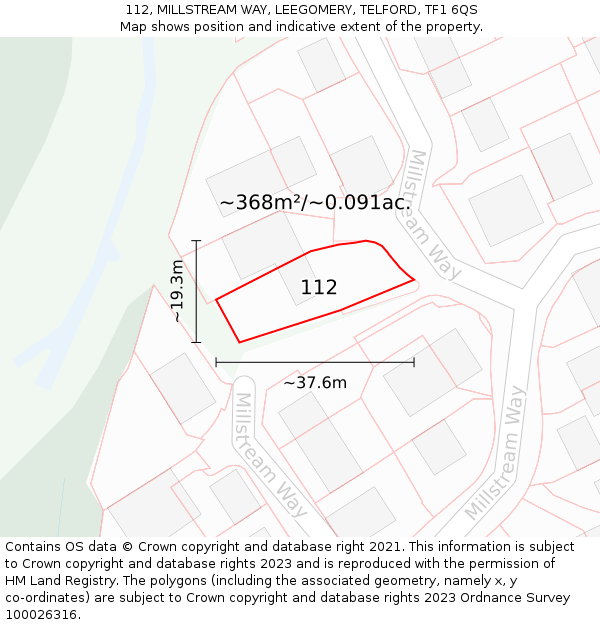 112, MILLSTREAM WAY, LEEGOMERY, TELFORD, TF1 6QS: Plot and title map