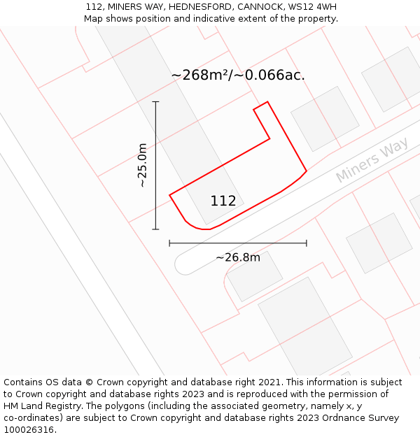 112, MINERS WAY, HEDNESFORD, CANNOCK, WS12 4WH: Plot and title map