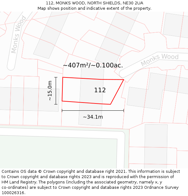 112, MONKS WOOD, NORTH SHIELDS, NE30 2UA: Plot and title map