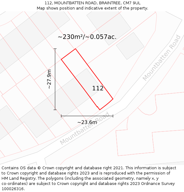 112, MOUNTBATTEN ROAD, BRAINTREE, CM7 9UL: Plot and title map