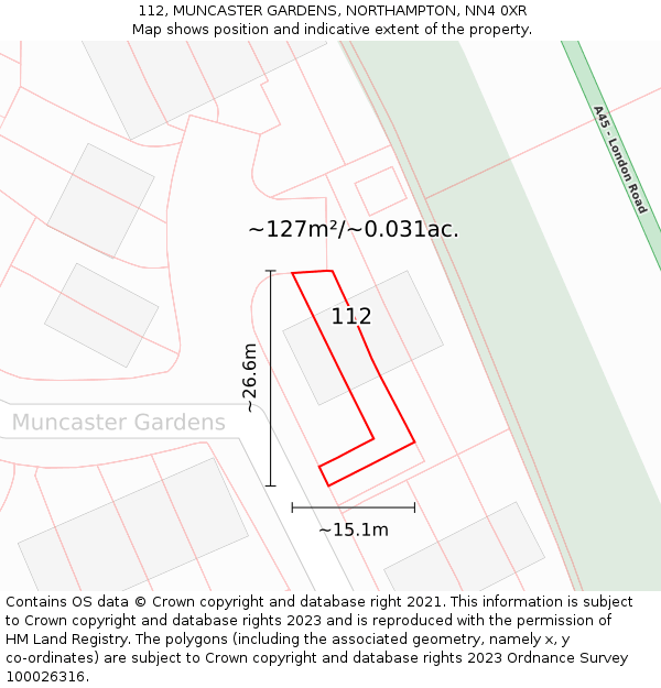 112, MUNCASTER GARDENS, NORTHAMPTON, NN4 0XR: Plot and title map