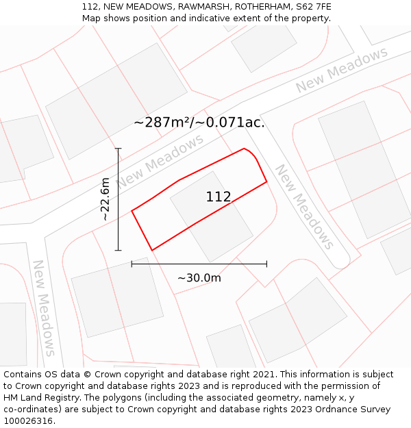 112, NEW MEADOWS, RAWMARSH, ROTHERHAM, S62 7FE: Plot and title map