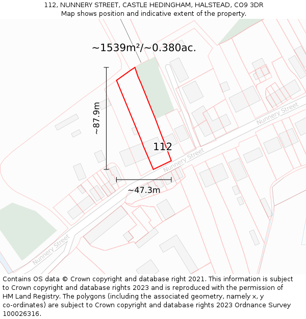 112, NUNNERY STREET, CASTLE HEDINGHAM, HALSTEAD, CO9 3DR: Plot and title map