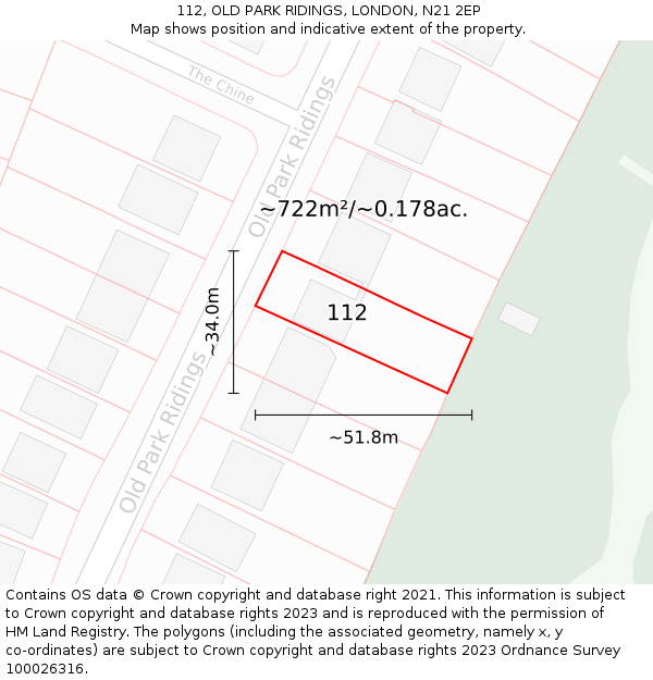 112, OLD PARK RIDINGS, LONDON, N21 2EP: Plot and title map