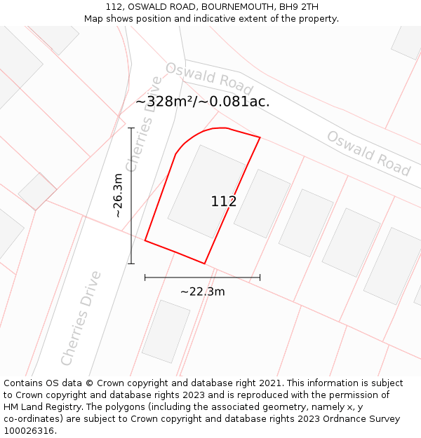 112, OSWALD ROAD, BOURNEMOUTH, BH9 2TH: Plot and title map