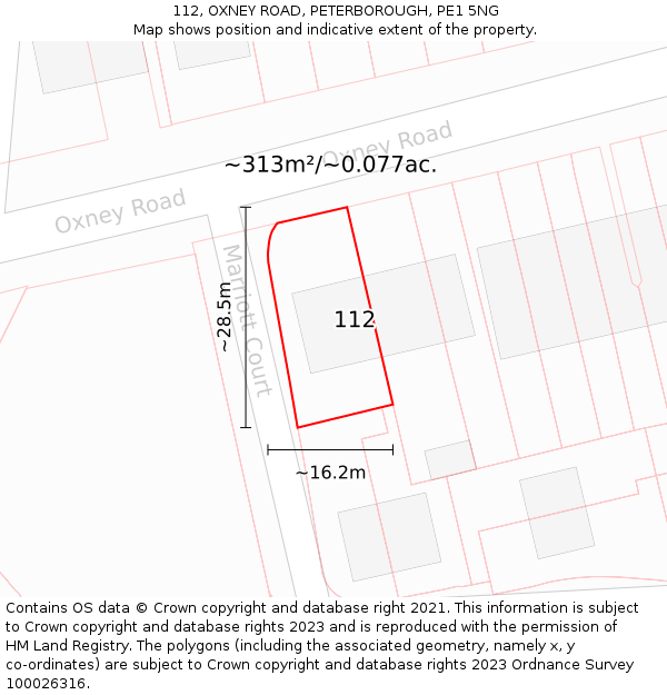 112, OXNEY ROAD, PETERBOROUGH, PE1 5NG: Plot and title map