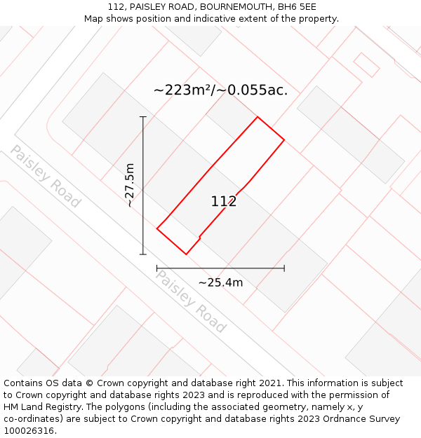 112, PAISLEY ROAD, BOURNEMOUTH, BH6 5EE: Plot and title map