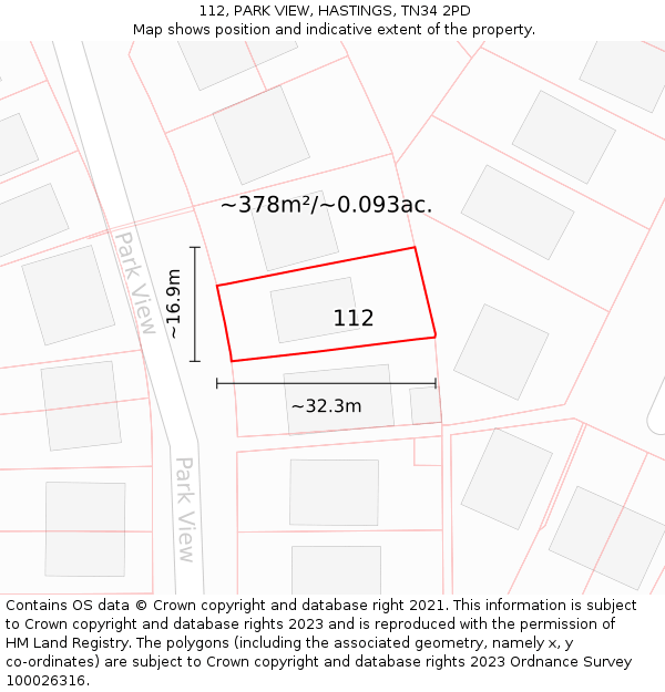 112, PARK VIEW, HASTINGS, TN34 2PD: Plot and title map