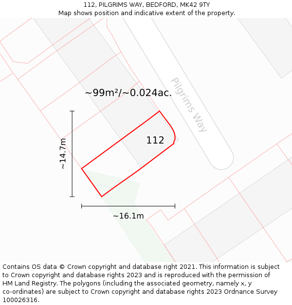 112, PILGRIMS WAY, BEDFORD, MK42 9TY: Plot and title map