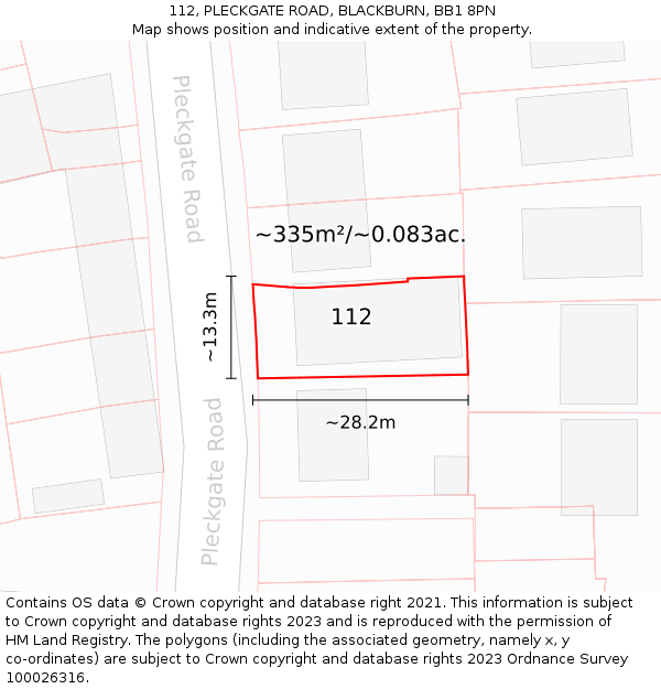 112, PLECKGATE ROAD, BLACKBURN, BB1 8PN: Plot and title map
