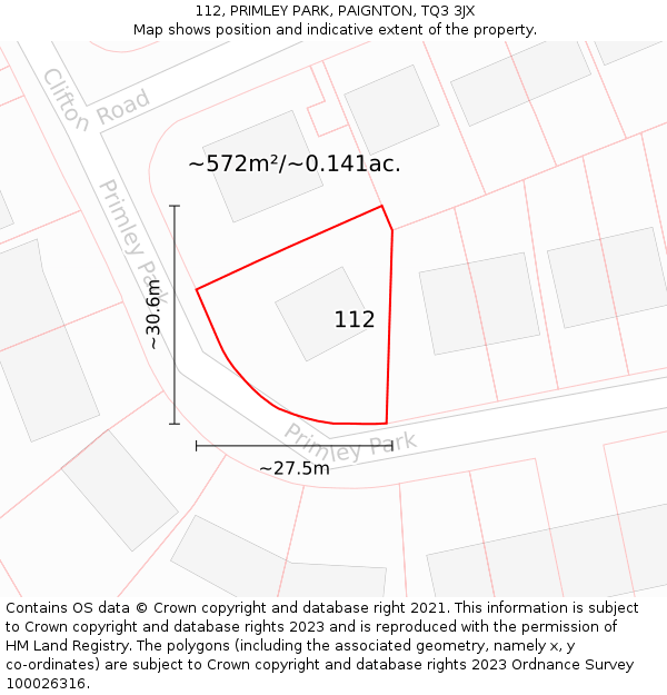112, PRIMLEY PARK, PAIGNTON, TQ3 3JX: Plot and title map