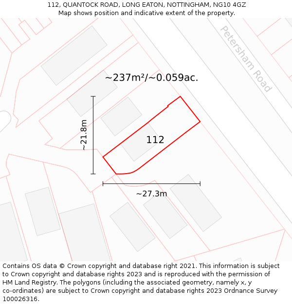 112, QUANTOCK ROAD, LONG EATON, NOTTINGHAM, NG10 4GZ: Plot and title map