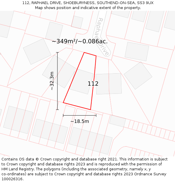 112, RAPHAEL DRIVE, SHOEBURYNESS, SOUTHEND-ON-SEA, SS3 9UX: Plot and title map