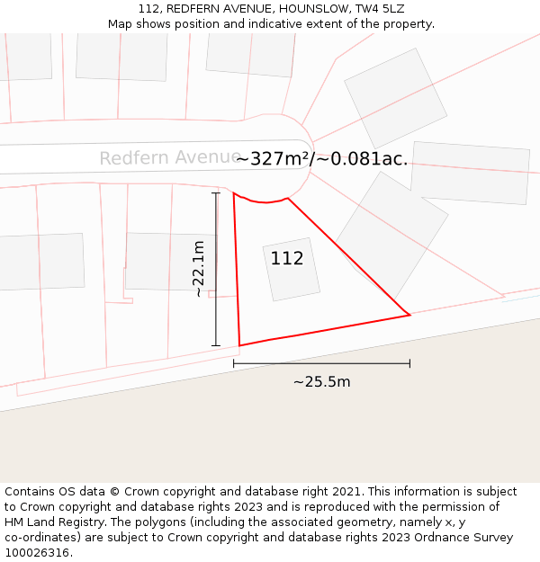112, REDFERN AVENUE, HOUNSLOW, TW4 5LZ: Plot and title map
