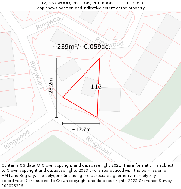 112, RINGWOOD, BRETTON, PETERBOROUGH, PE3 9SR: Plot and title map