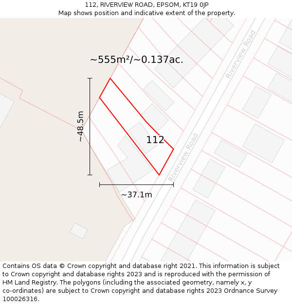 112, RIVERVIEW ROAD, EPSOM, KT19 0JP: Plot and title map