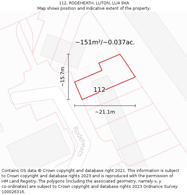 112, RODEHEATH, LUTON, LU4 9XA: Plot and title map