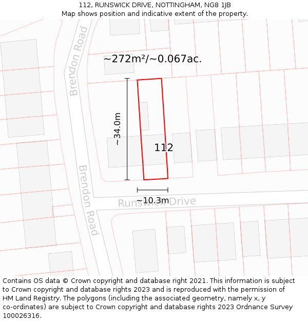 112, RUNSWICK DRIVE, NOTTINGHAM, NG8 1JB: Plot and title map