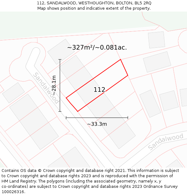 112, SANDALWOOD, WESTHOUGHTON, BOLTON, BL5 2RQ: Plot and title map