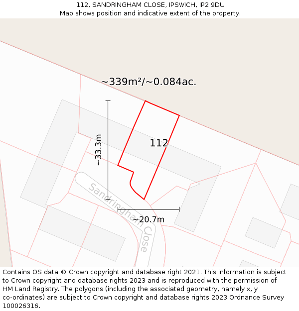 112, SANDRINGHAM CLOSE, IPSWICH, IP2 9DU: Plot and title map