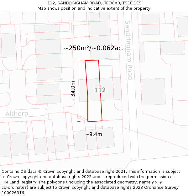 112, SANDRINGHAM ROAD, REDCAR, TS10 1ES: Plot and title map