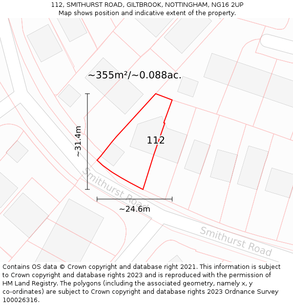 112, SMITHURST ROAD, GILTBROOK, NOTTINGHAM, NG16 2UP: Plot and title map