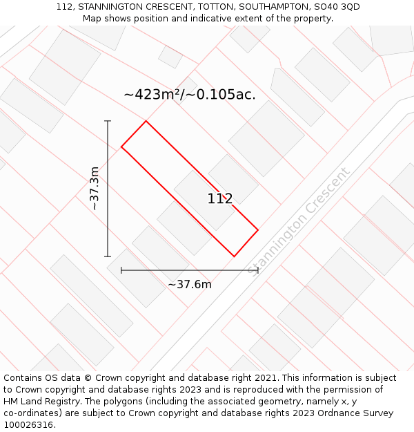 112, STANNINGTON CRESCENT, TOTTON, SOUTHAMPTON, SO40 3QD: Plot and title map