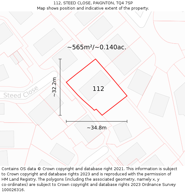 112, STEED CLOSE, PAIGNTON, TQ4 7SP: Plot and title map