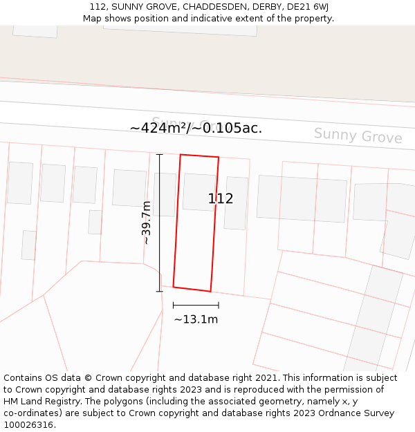 112, SUNNY GROVE, CHADDESDEN, DERBY, DE21 6WJ: Plot and title map