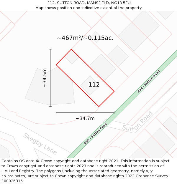 112, SUTTON ROAD, MANSFIELD, NG18 5EU: Plot and title map