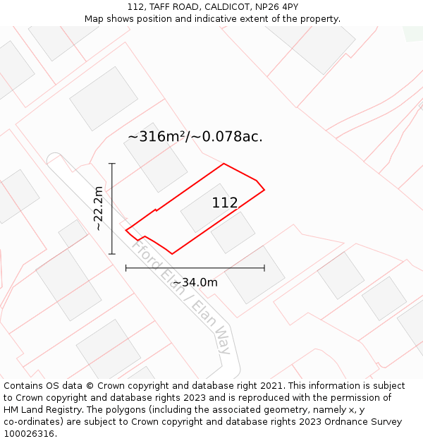112, TAFF ROAD, CALDICOT, NP26 4PY: Plot and title map