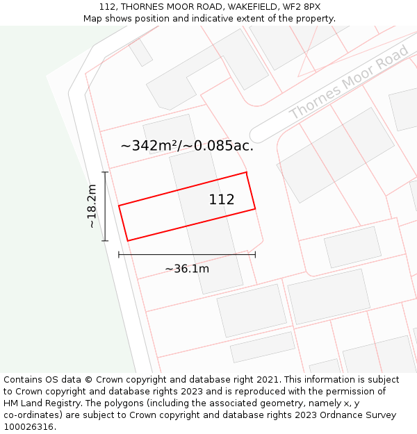 112, THORNES MOOR ROAD, WAKEFIELD, WF2 8PX: Plot and title map
