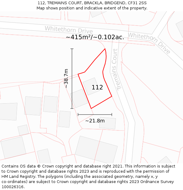 112, TREMAINS COURT, BRACKLA, BRIDGEND, CF31 2SS: Plot and title map