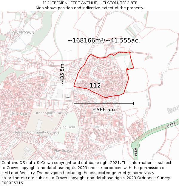 112, TREMENHEERE AVENUE, HELSTON, TR13 8TR: Plot and title map