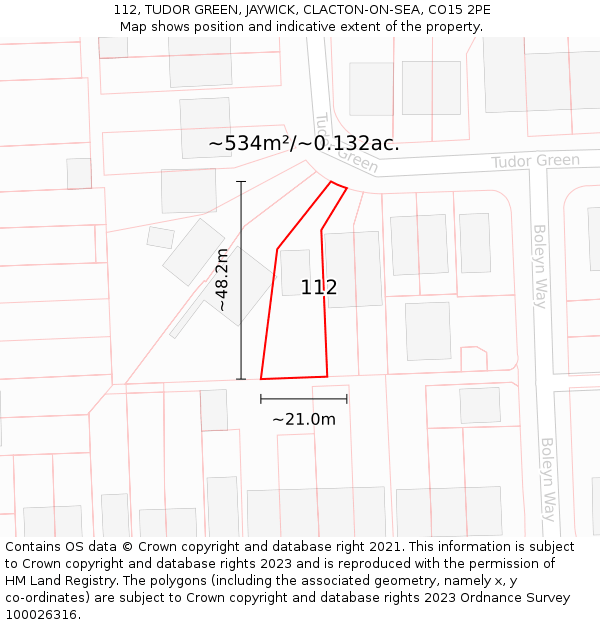 112, TUDOR GREEN, JAYWICK, CLACTON-ON-SEA, CO15 2PE: Plot and title map