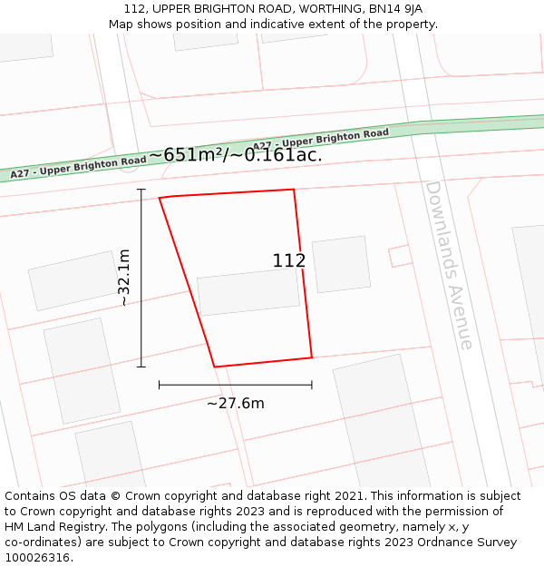 112, UPPER BRIGHTON ROAD, WORTHING, BN14 9JA: Plot and title map