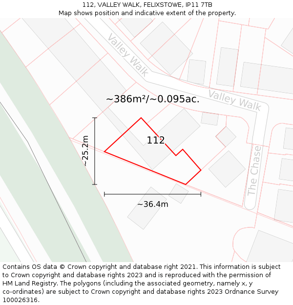 112, VALLEY WALK, FELIXSTOWE, IP11 7TB: Plot and title map