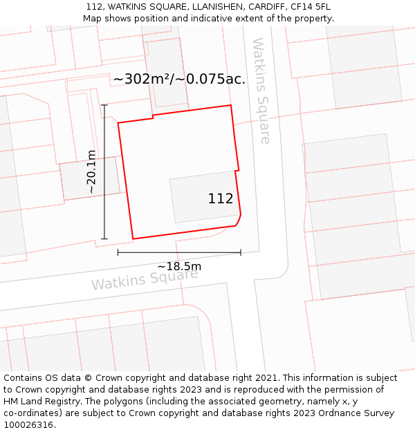 112, WATKINS SQUARE, LLANISHEN, CARDIFF, CF14 5FL: Plot and title map