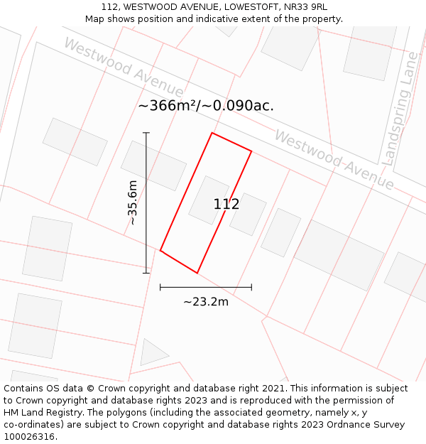 112, WESTWOOD AVENUE, LOWESTOFT, NR33 9RL: Plot and title map